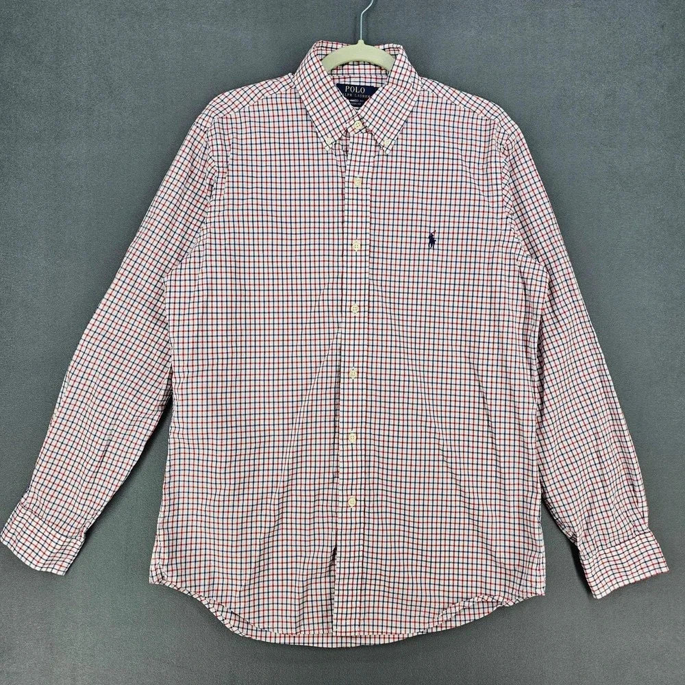 Polo Ralph Lauren Shirt Mens Medium White Red Blue Check Button Down Long Sleeve